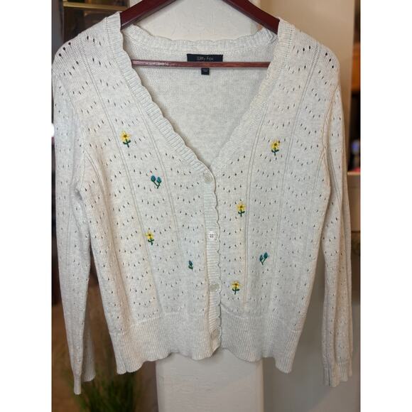 Witty Fox Women's Embroidery Flower Trim Cardigan Sweater size M 6-10 - Picture 2 of 5